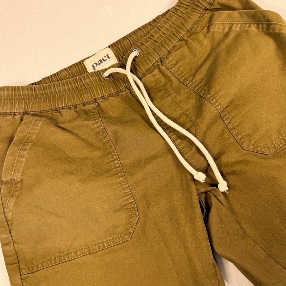 Pact Organic Cotton Jogger Pants Medium Olive Green Elastic Drawstring Chino - Picture 9 of 16